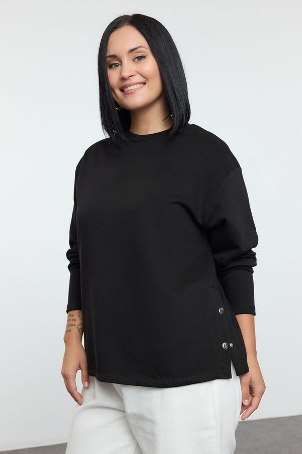 Trendyol Trendyol Curve Black Snap Detail Regular/Normal Pattern Crew Neck Knitted Sweatshirt