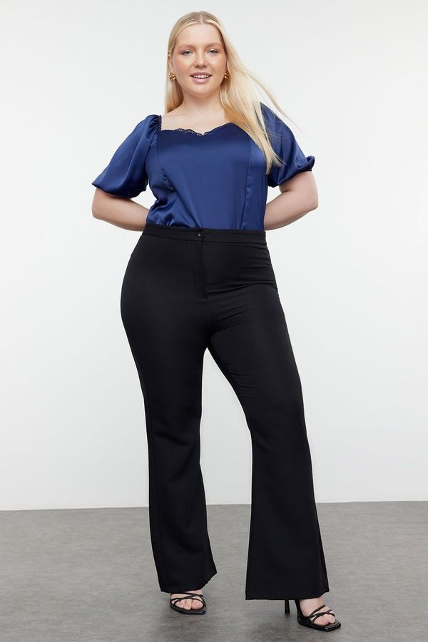 Trendyol Trendyol Curve Black Spanish Leg Flare Woven Plus Size Fabric Trousers