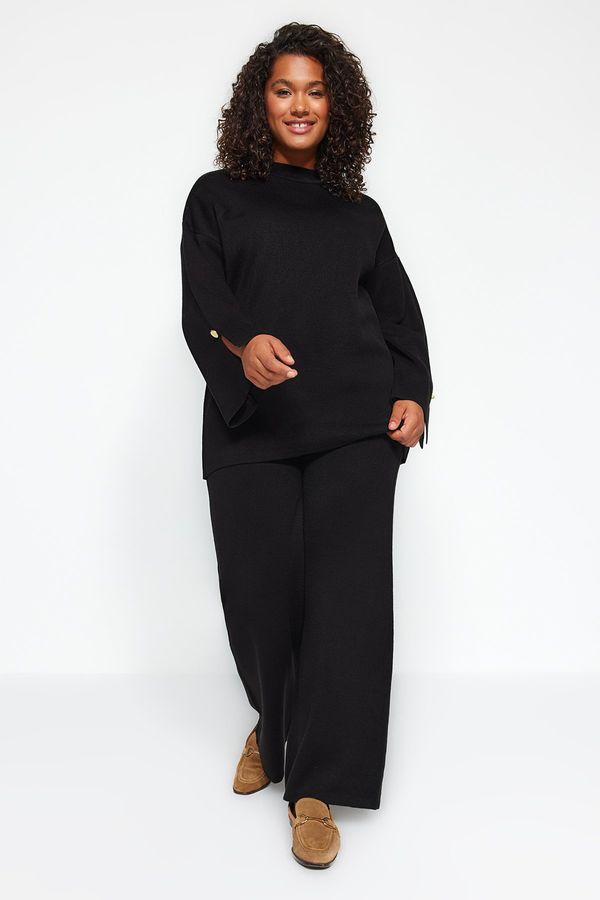 Trendyol Trendyol Curve Black Standing Collar Plain Single Plate Plus Size Top-Upper Set