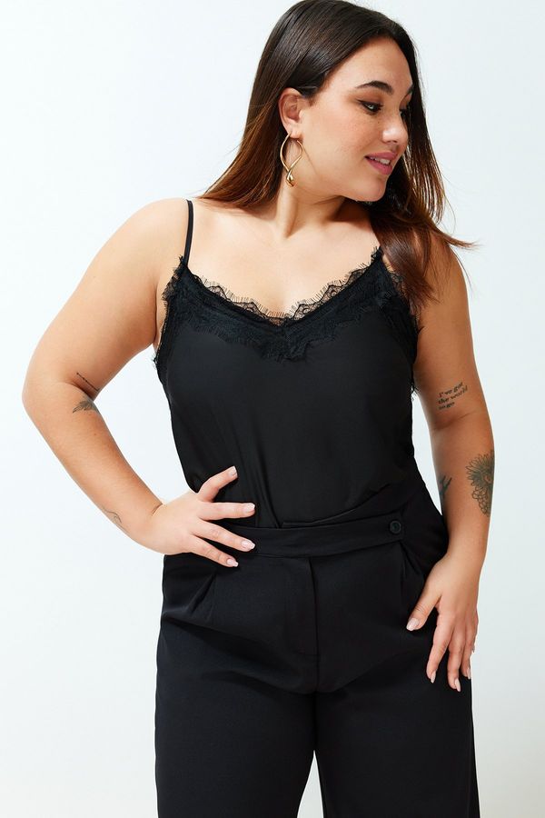 Trendyol Trendyol Curve Black Strap Lace Woven Plus Size Blouse