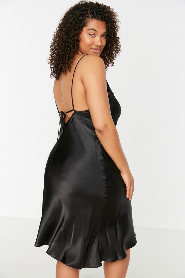 Trendyol Trendyol Curve Black Strap Satin Woven Back Detailed Nightshirt