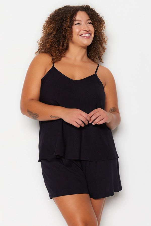 Trendyol Trendyol Curve Black Strappy Viscose Woven Pajama Set