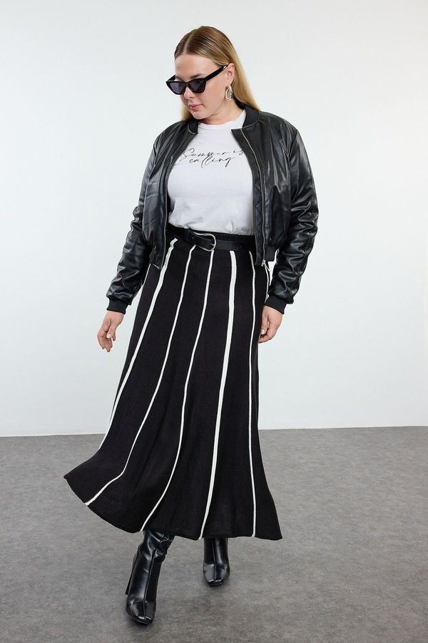 Trendyol Trendyol Curve Black Striped Midi Length Knitwear Skirt