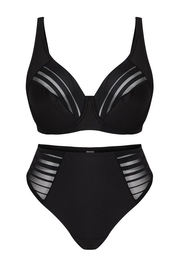 Trendyol Trendyol Curve Black Striped Underwire Cupless Plus Size Lingerie Sets