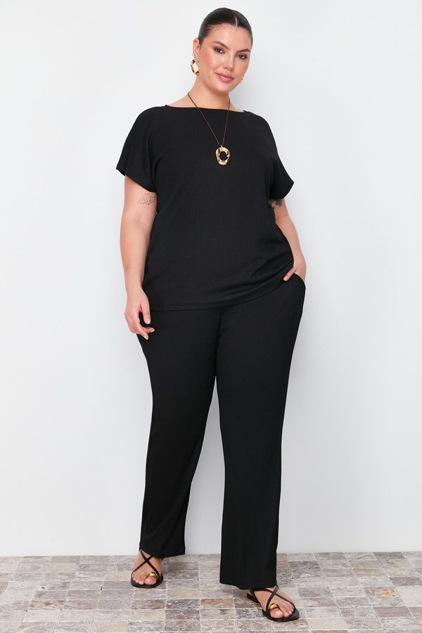 Trendyol Trendyol Curve Black T-shirt-Pants Knitted Seasonal Bottom-Top Set