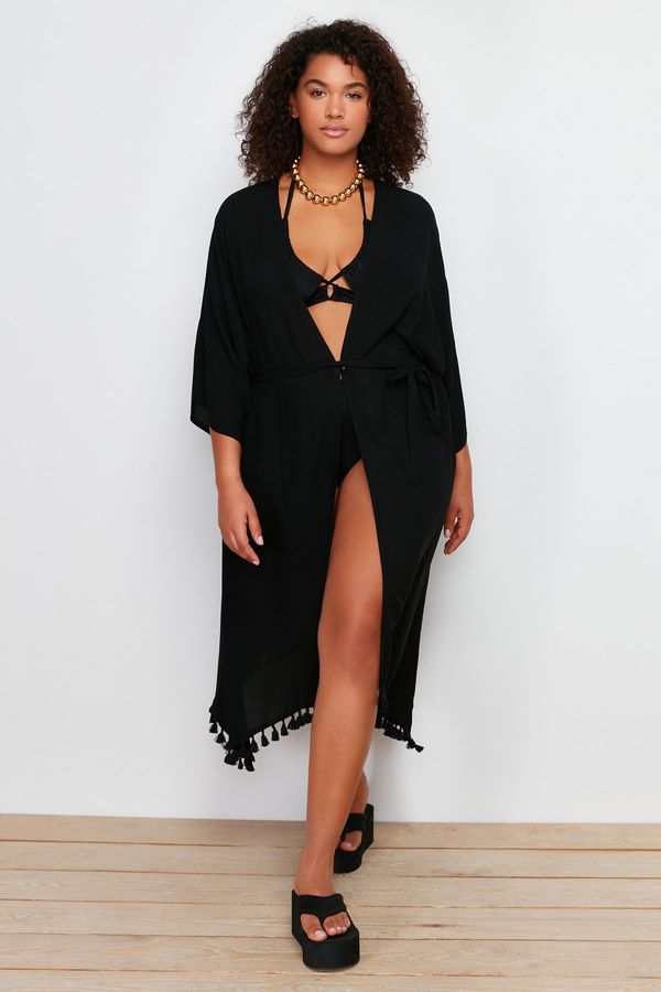 Trendyol Trendyol Curve Black Tasseled Woven Kimono & Kaftan