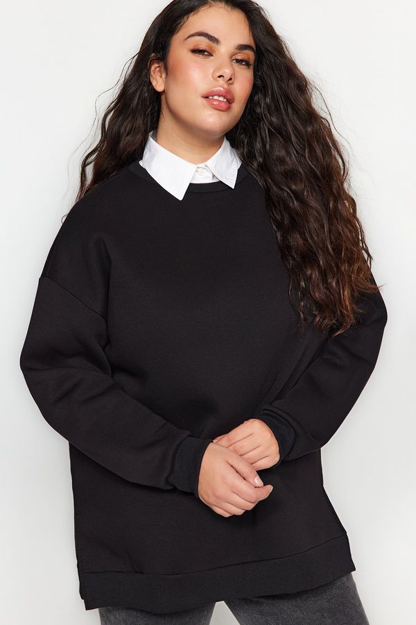 Trendyol Trendyol Curve Black Thick Fleece Inside Slit Oversize Knitted Sweatshirt