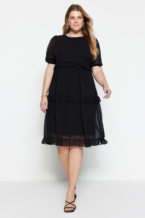 Trendyol Trendyol Curve Black Tulle Detailed Woven Dress