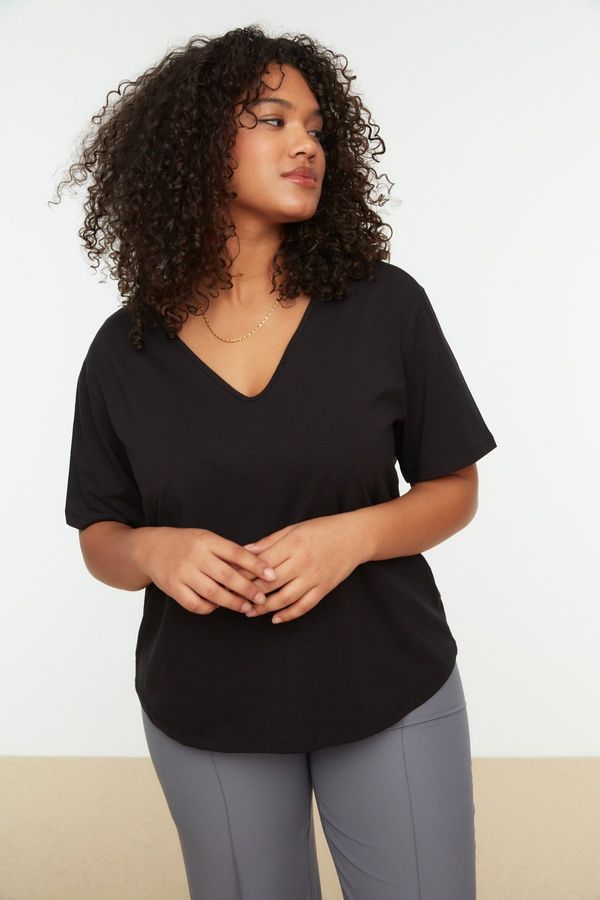 Trendyol Trendyol Curve Black V Neck Basic Knitted T-Shirt