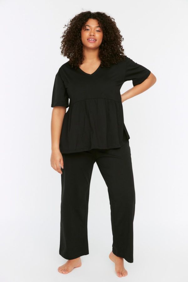 Trendyol Trendyol Curve Black V-neck Knitted Pajama Set