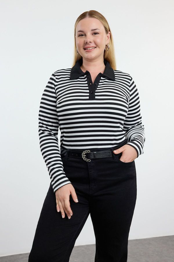 Trendyol Trendyol Curve Black-White Striped Knitted Blouse