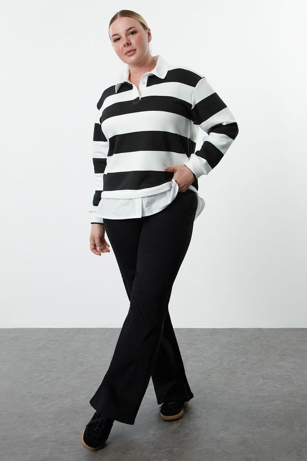 Trendyol Trendyol Curve Black-White Striped Shirt-Removable Knitted Sweatshirt