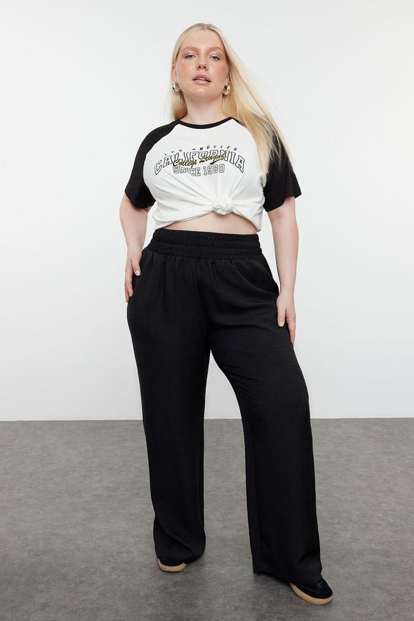 Trendyol Trendyol Curve Black Wide Leg / Wide Leg Elastic Waist Woven Plus Size Trousers