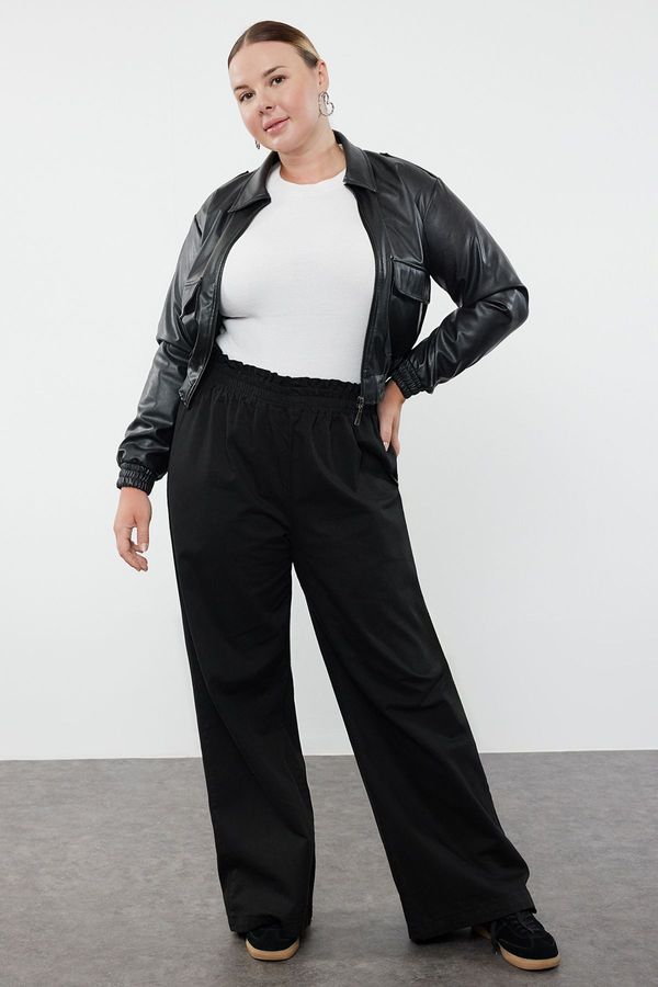 Trendyol Trendyol Curve Black Women's Elastic Waist Plus Size Woven Trousers