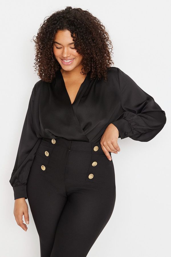 Trendyol Trendyol Curve Black Woven Buttoned Satin Look Body