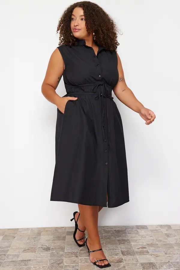 Trendyol Trendyol Curve Black Woven Shirt Dress