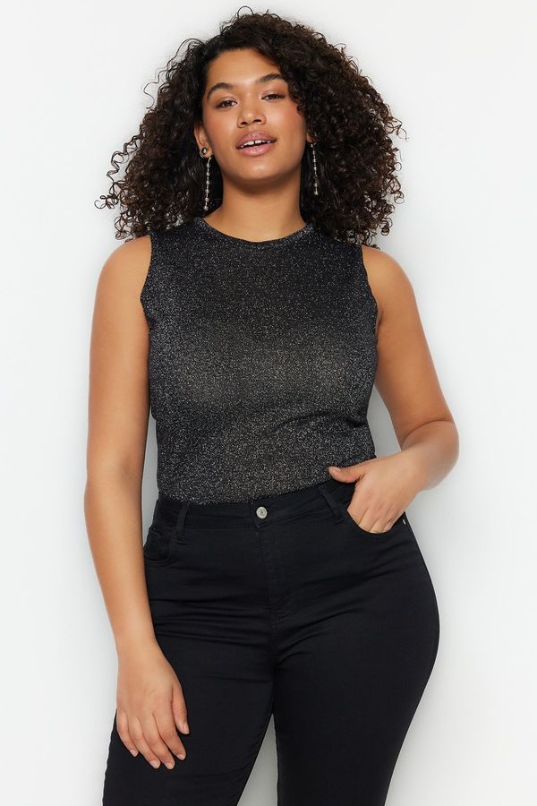 Trendyol Trendyol Curve Black Wrap-around Fine Tricot Blouse with a Shine