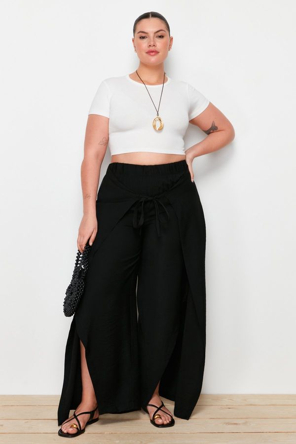 Trendyol Trendyol Curve Black Wrap Closure Detailed Wide Leg Beach Wear Woven Trousers