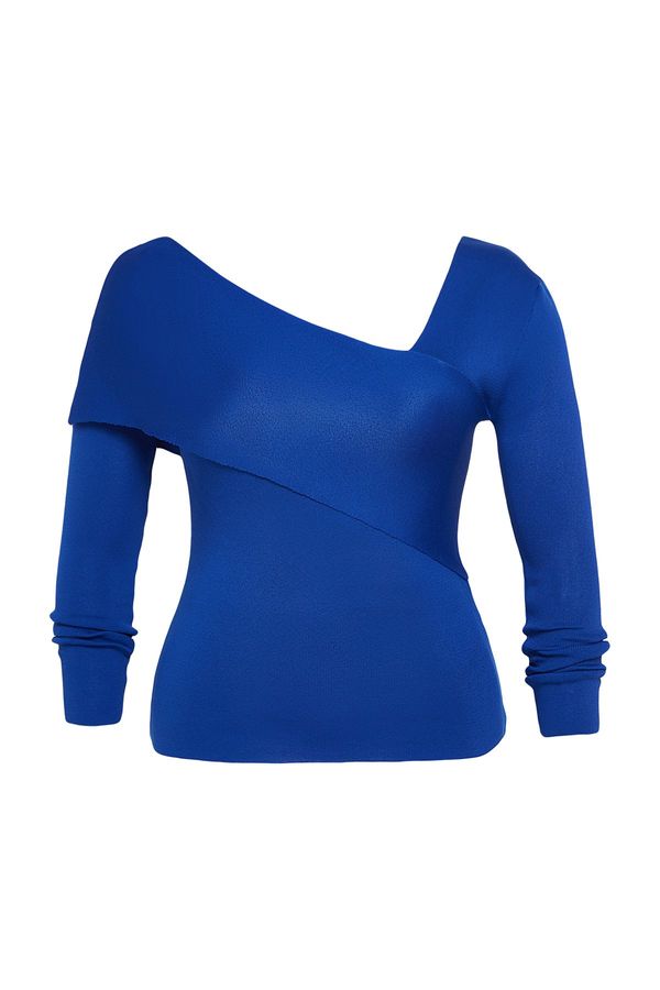 Trendyol Trendyol Curve Blue Asymmetric Collar Knitwear Sweater
