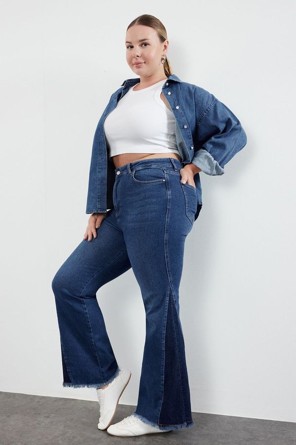 Trendyol Trendyol Curve Blue High Waist Flare Leg Plus Size Jeans