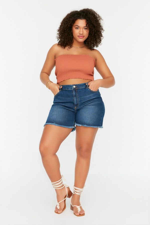 Trendyol Trendyol Curve Blue High Waist Flexible Skinny Denim Shorts & Bermuda