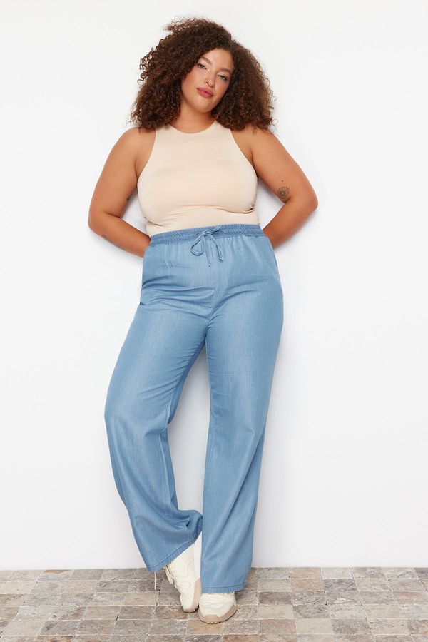 Trendyol Trendyol Curve Blue High Waist Summer Wide Cut Tencel Plus Size Denim Jeans