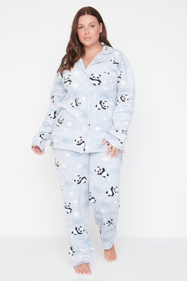 Trendyol Trendyol Curve Blue Patterned Knitted Pajamas Set