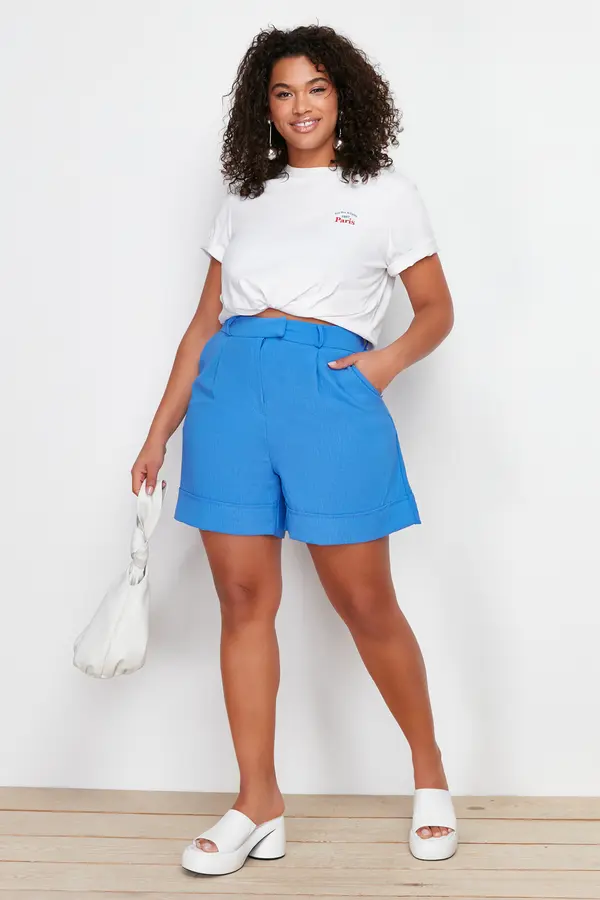 Trendyol Trendyol Curve Blue Pleated Woven Shorts
