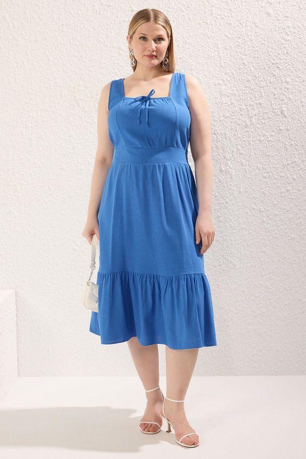Trendyol Trendyol Curve Blue Square Neck A-Line Woven Dress