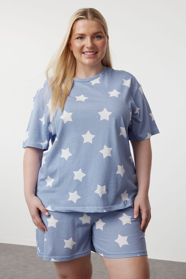 Trendyol Trendyol Curve Blue Star Printed Knitted Pajama Set