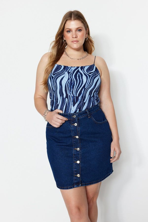 Trendyol Trendyol Curve Blue Strap Patterned Knitted Crop Blouse