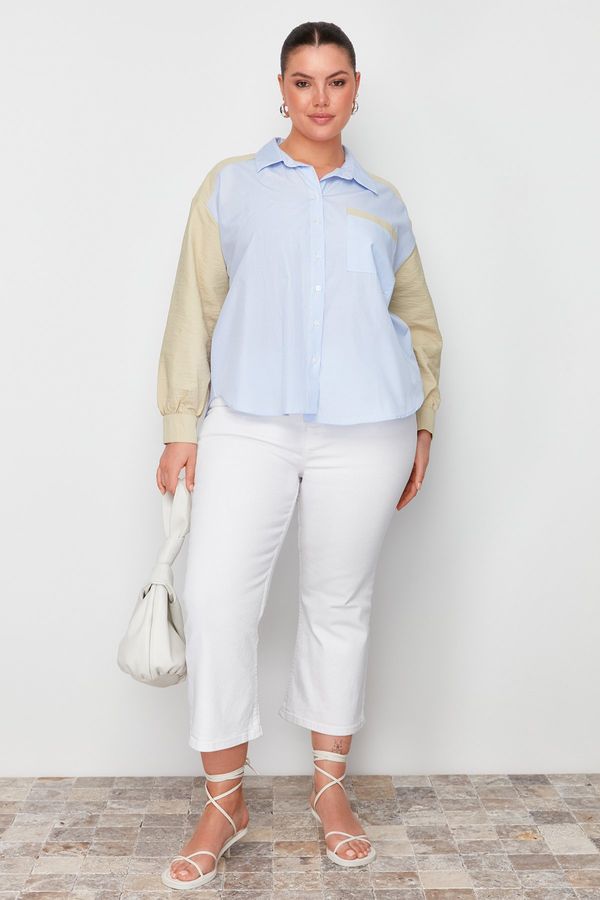 Trendyol Trendyol Curve Blue Striped Relaxed Woven Shirt