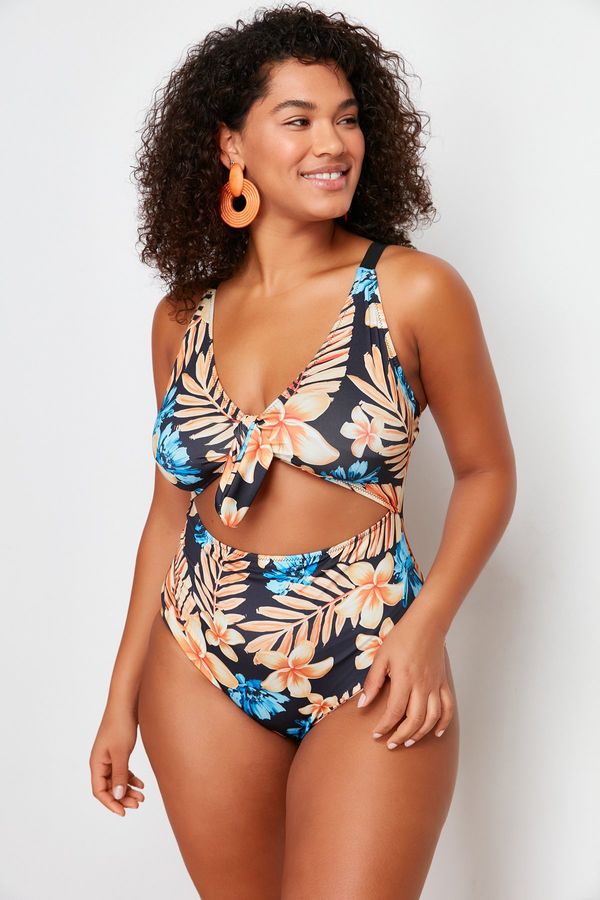 Trendyol Trendyol Curve Blue Tie Detailed Floral Patterned Swimsuit