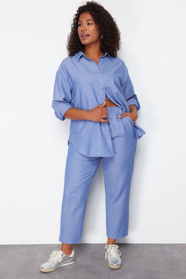 Trendyol Trendyol Curve Blue Woven Plus Size Two Piece Set