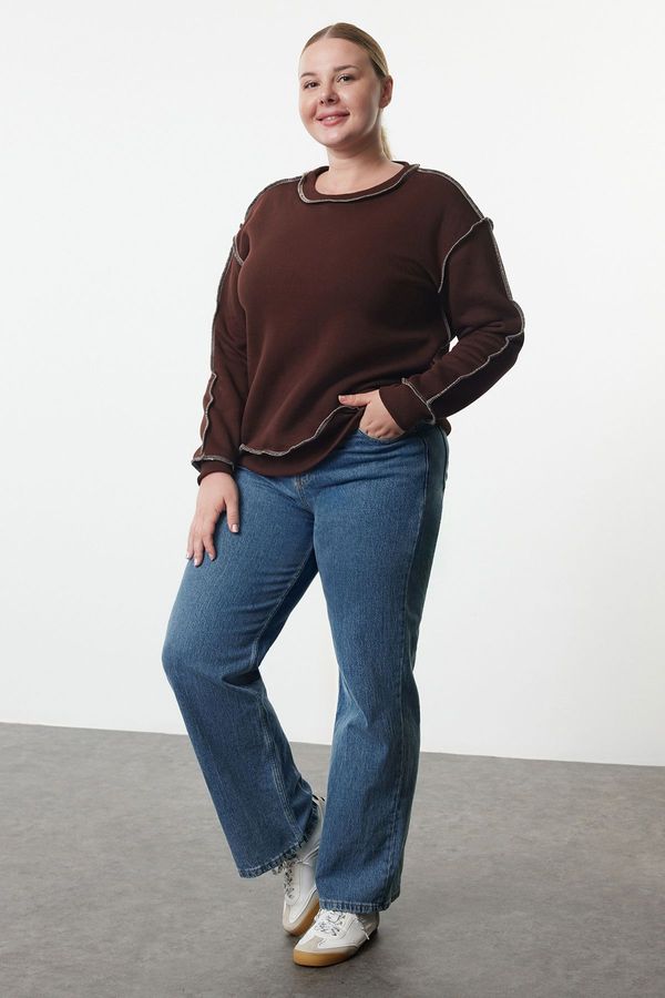 Trendyol Trendyol Curve Brown Crew Neck Low Sleeve Knitted Sweatshirt