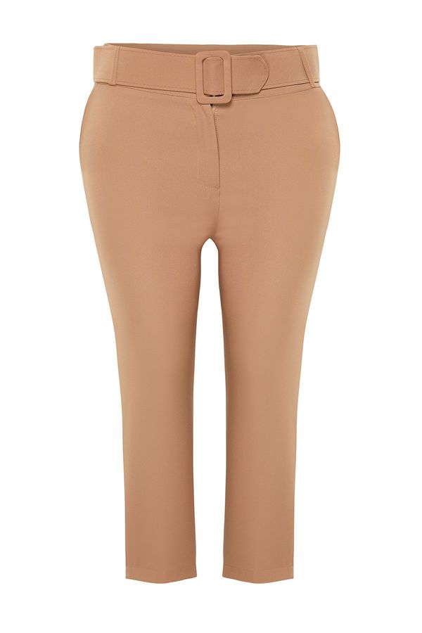 Trendyol Trendyol Curve Brown High Waist Relaxed Woven Trousers