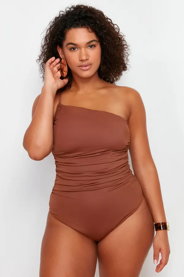 Trendyol Trendyol Curve Brown One Shoulder Swimsuit
