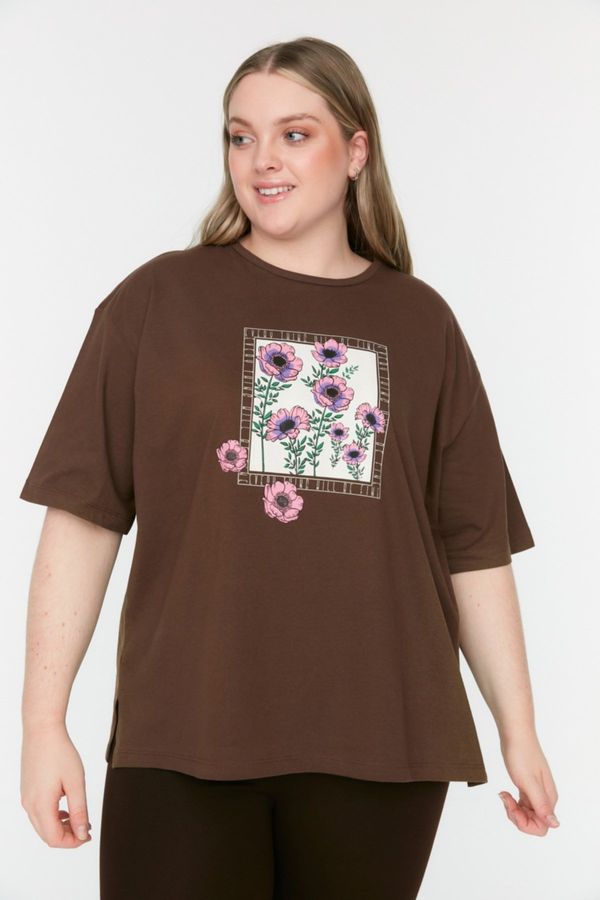Trendyol Trendyol Curve Brown Printed Knitted T-Shirt