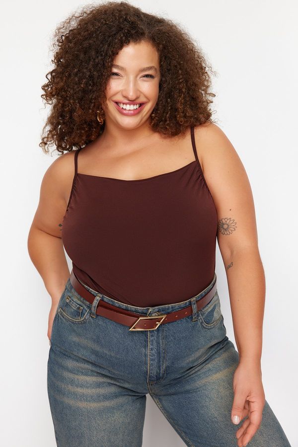 Trendyol Trendyol Curve Brown Sandy Knitted Plus Size Blouse