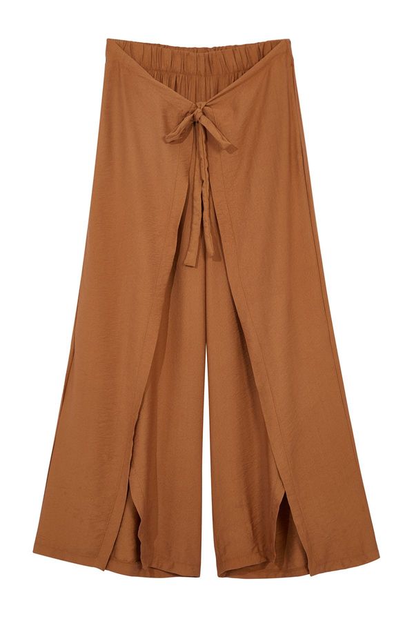 Trendyol Trendyol Curve Brown Wrap Closure Detailed Wide Leg Beach Wear Woven Trousers