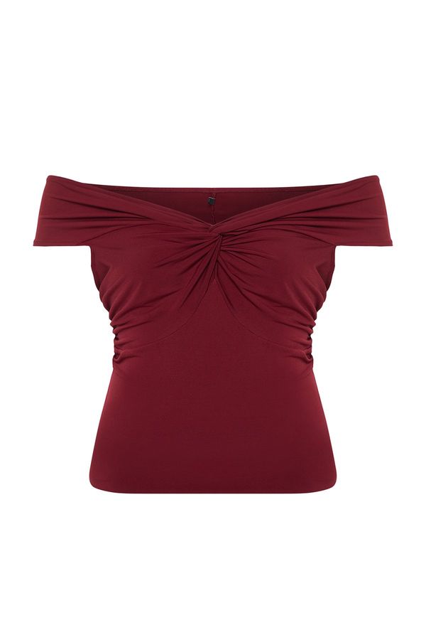 Trendyol Trendyol Curve Burgundy Knot Detailed Knitted Blouse