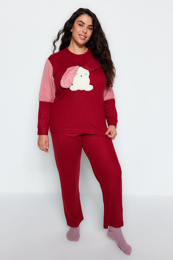 Trendyol Trendyol Curve Burgundy Plush Detailed Knitted Pajamas Set