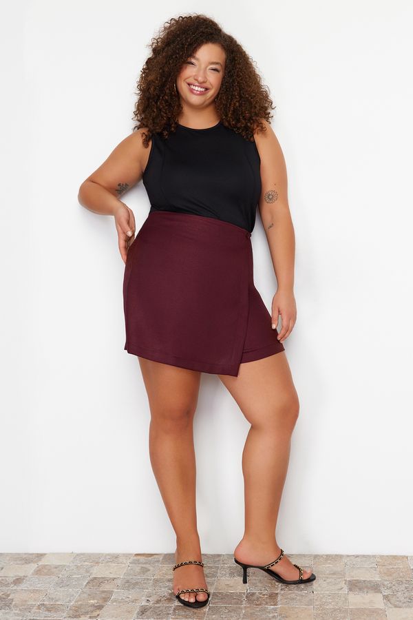 Trendyol Trendyol Curve Burgundy Shorts Skirt Woven Plus Size Skirt