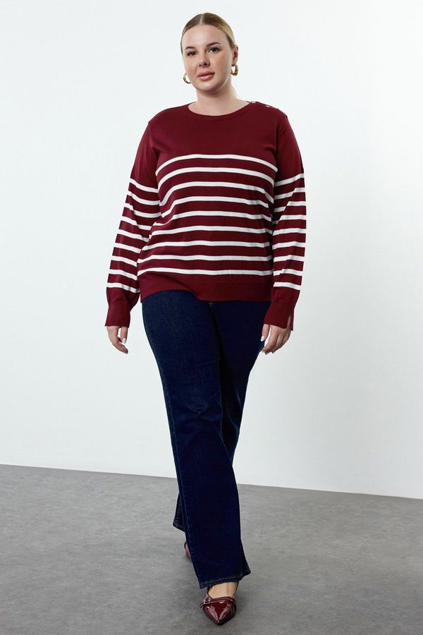 Trendyol Trendyol Curve Burgundy Striped Crew Neck Knitwear Sweater