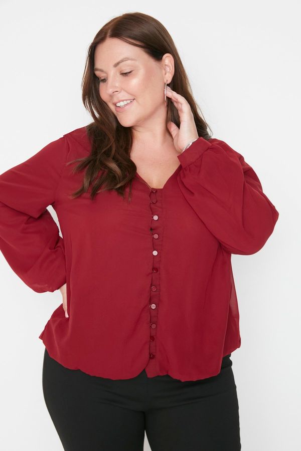 Trendyol Trendyol Curve Claret Red Chiffon Woven Blouse