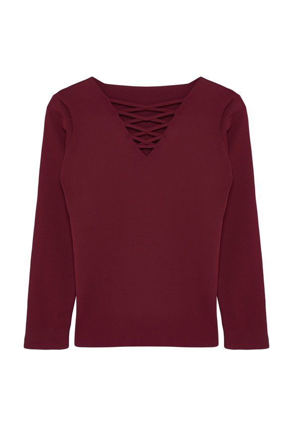 Trendyol Trendyol Curve Claret Red Cross-Brit Knitwear Sweater