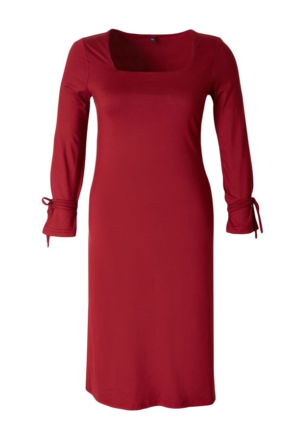 Trendyol Trendyol Curve Claret Red Premium Square Neck Slit Knitted Plus Size Dress