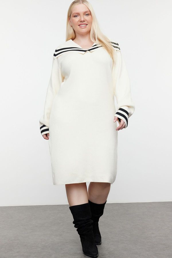 Trendyol Trendyol Curve Cream Sailor Collar Premium Soft Fabric Knitwear Dress