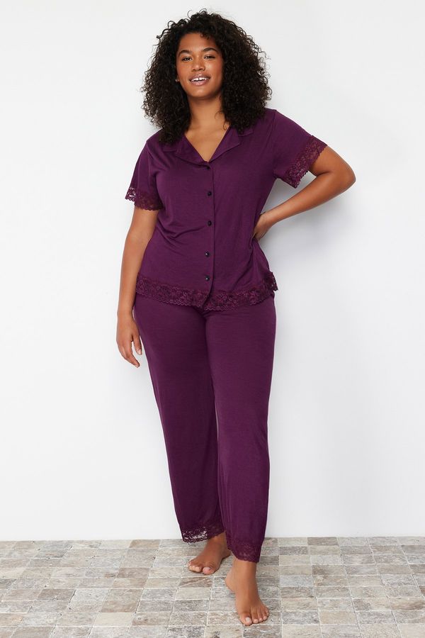 Trendyol Trendyol Curve Damson Lace Knitted Pajamas Set