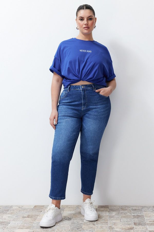 Trendyol Trendyol Curve Dark Blue High Waist Slim Mom Jeans